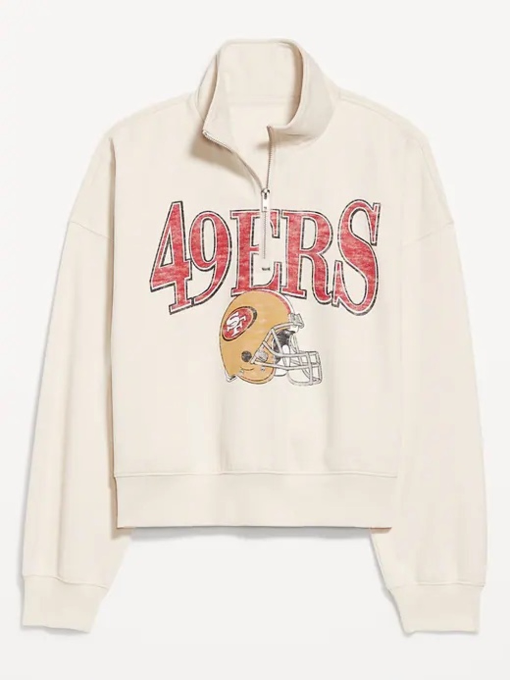 NFL Cream Zip-Up Sweater with Red 49ERS Graphic